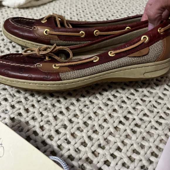 Sperry Brown Leather Loafers AngleFish Anchor Print 8.5 - Picture 2 of 5